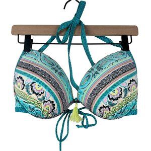 Shade & Shore Molded Bikini Top Womens 36DD Neck Tie Back Tie Embellished